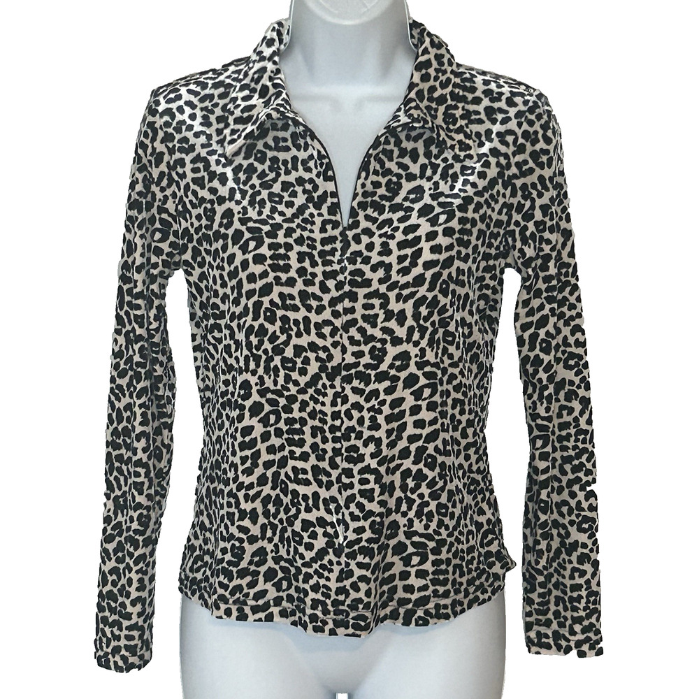 Vintage 90s Animal Print Top XSP Velvet Harlow 1/2 Zip Collar Cheetah Velour